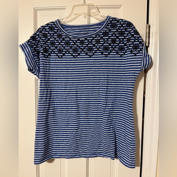 Talbots Tops - Talbots Blue Striped Tee with Embroidery Detail